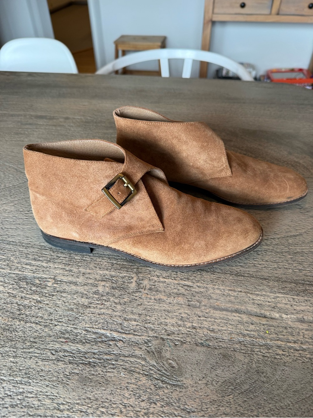 Women’s Tan Suede Monk Strap Ankle Boots